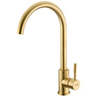 GRIFEMA G4008Y Grifo- 360°Giratorio Cocina Monomando Fregadero Agua Fría y Caliente- Amarillo (Gold)